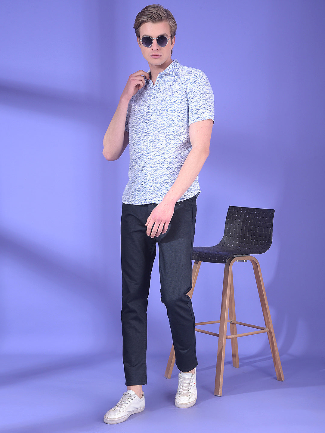 Blue Printed 100% Cotton Shirt