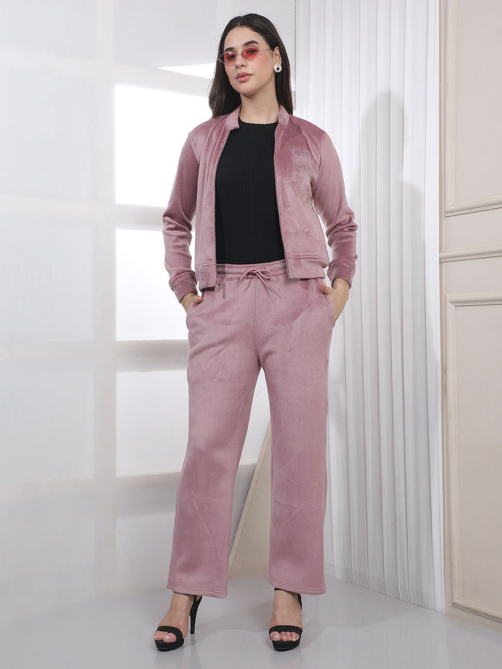 Pink Embellished Mock Neck Sweatshirt