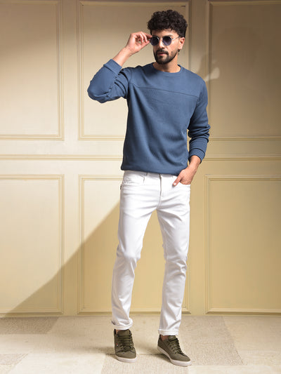 Geometric Embroidered Blue Sweatshirt