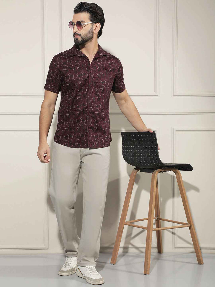 Trendy Maroon Printed Casual Shirt