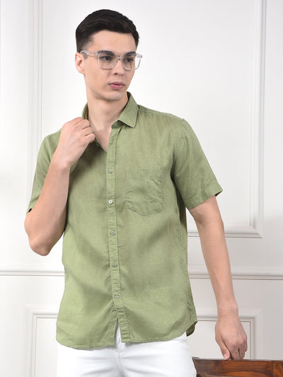 Olive Green Pure Linen Casual Shirt