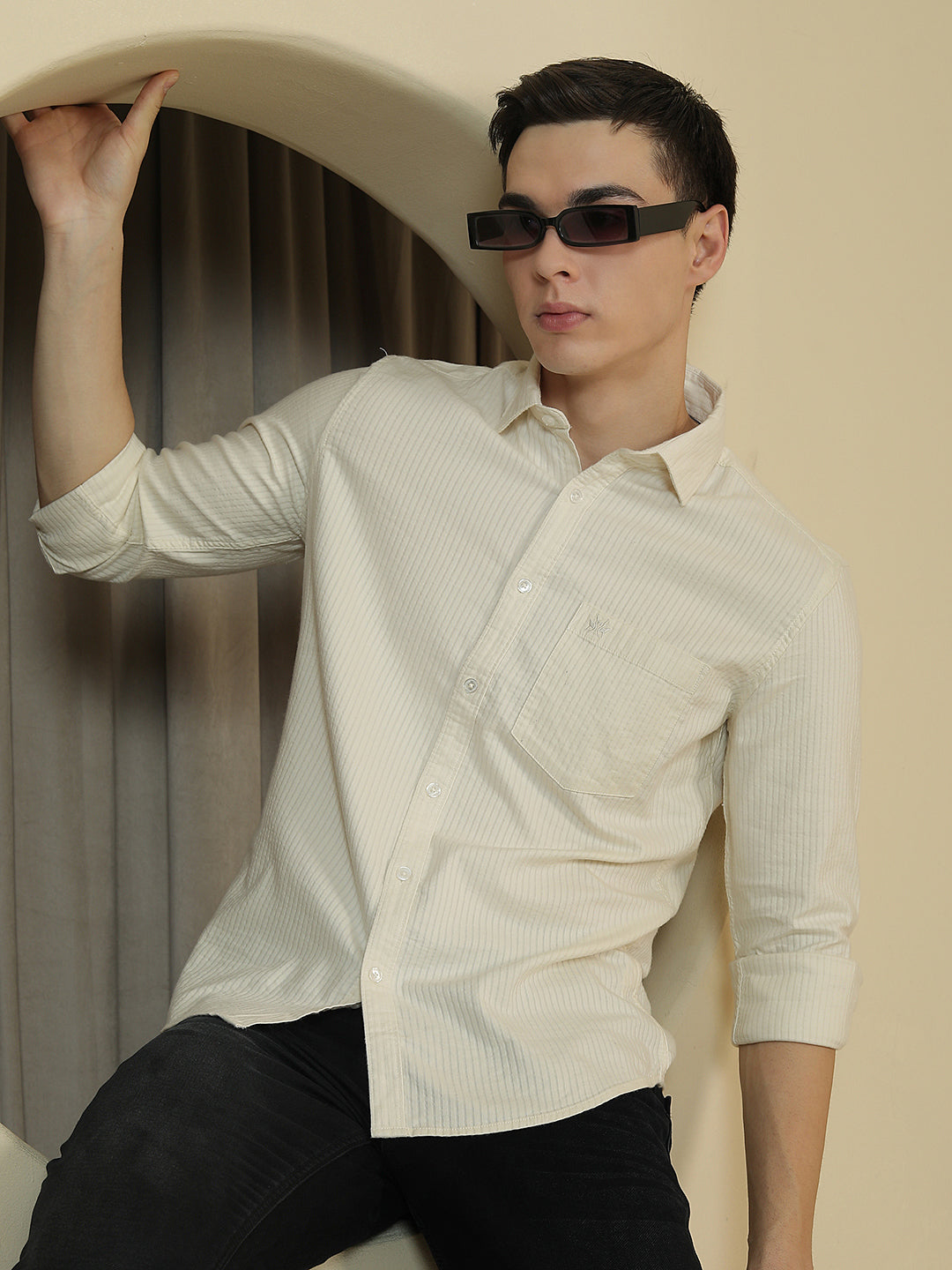 Tailored Taupe Beige Striped Shirt
