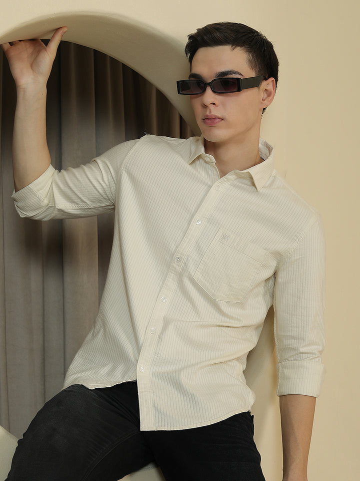 Tailored Taupe Beige Striped Shirt
