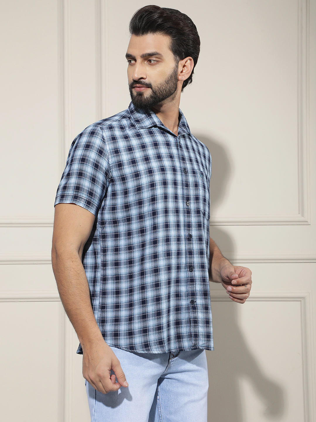 Blue Checked 100% Cotton Shirt