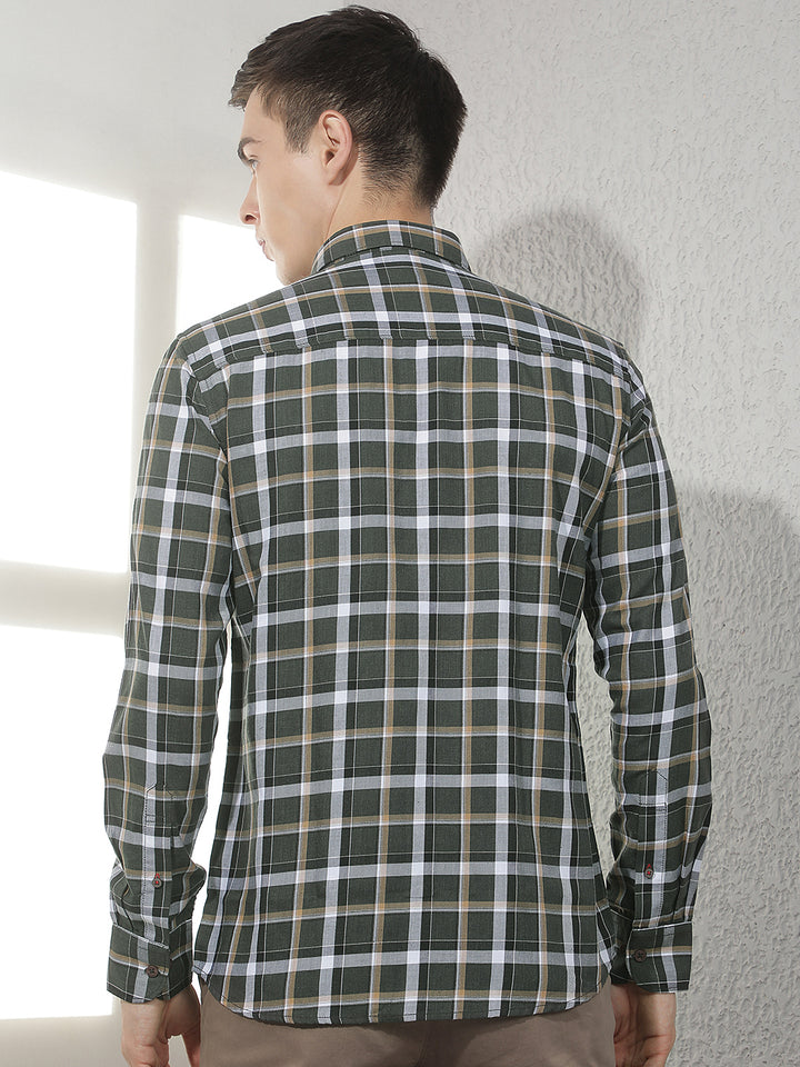 Green Checked Shirt-Men Shirts-Crimsoune Club