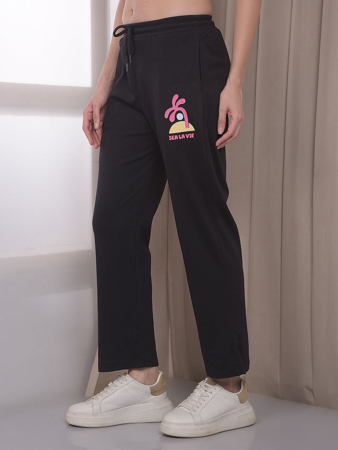 Black Graphic Print Trackpants
