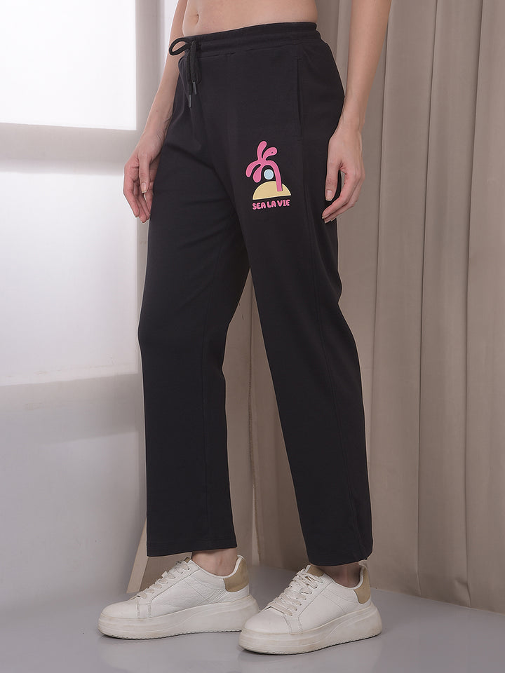 Black Graphic Print Trackpants