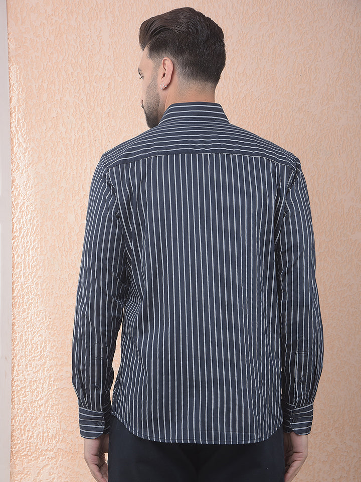Navy Blue Vertical Stripes Shirt