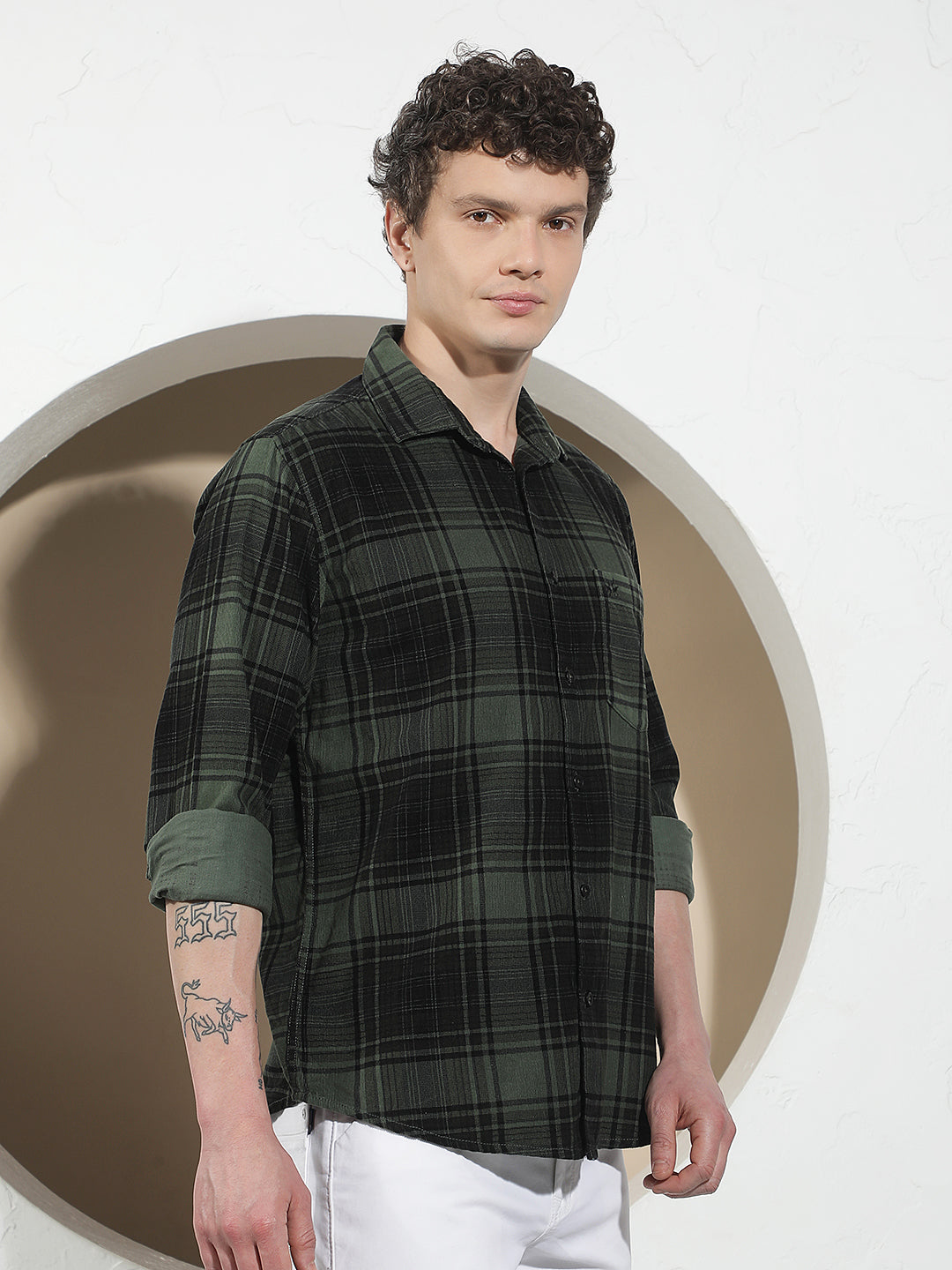 Green 100% Cotton Corduroy Checked Shirt