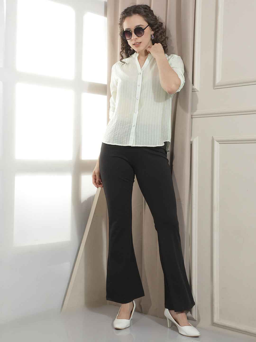 Green Vertical Striped Shirt