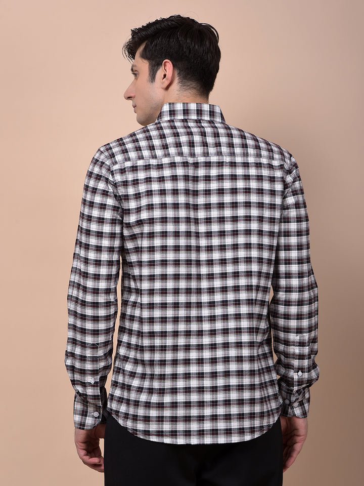 Wine Checked Button-Down Collar 100% Cotton Shirt