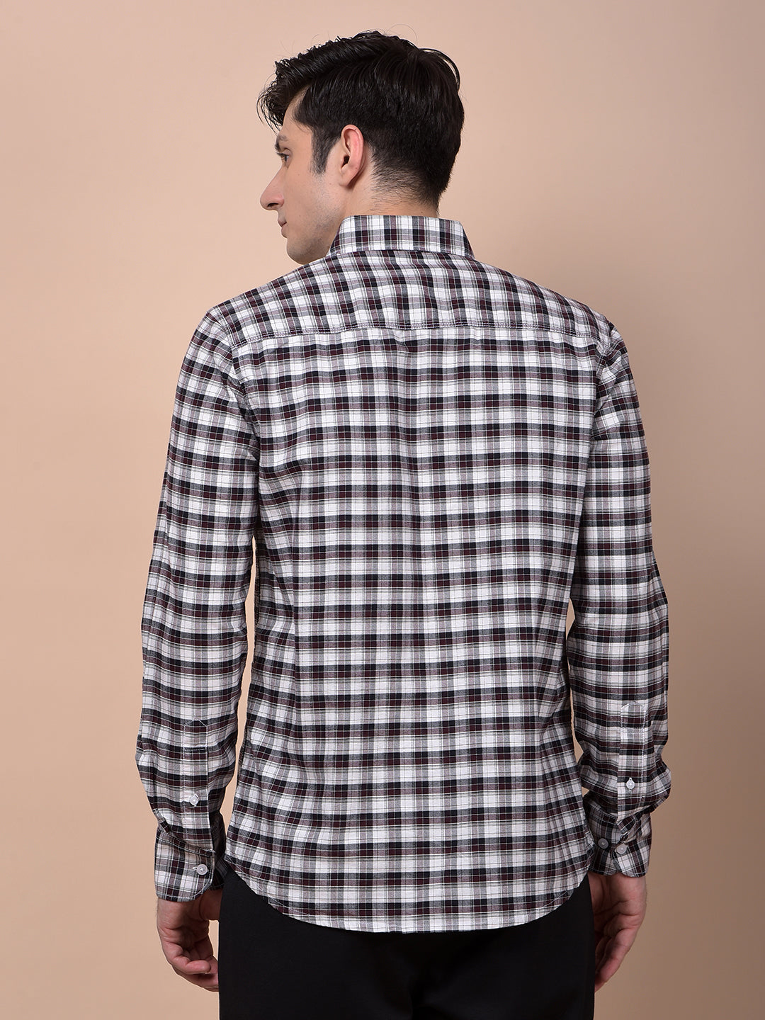Wine Checked Button-Down Collar 100% Cotton Shirt