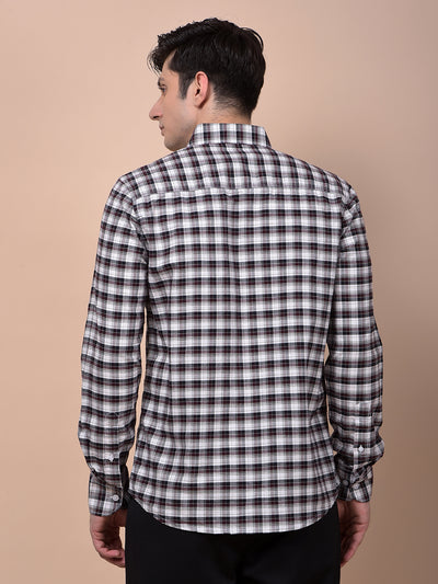 Wine Checked Button-Down Collar 100% Cotton Shirt