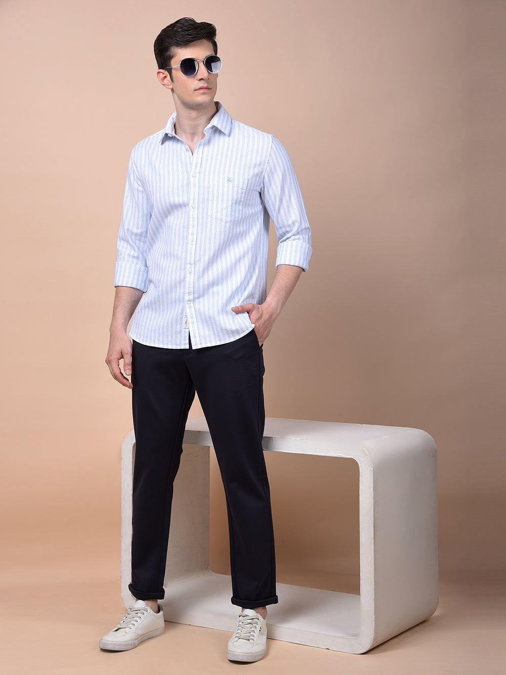 Blue Vertical Stripes 100% Cotton Shirt