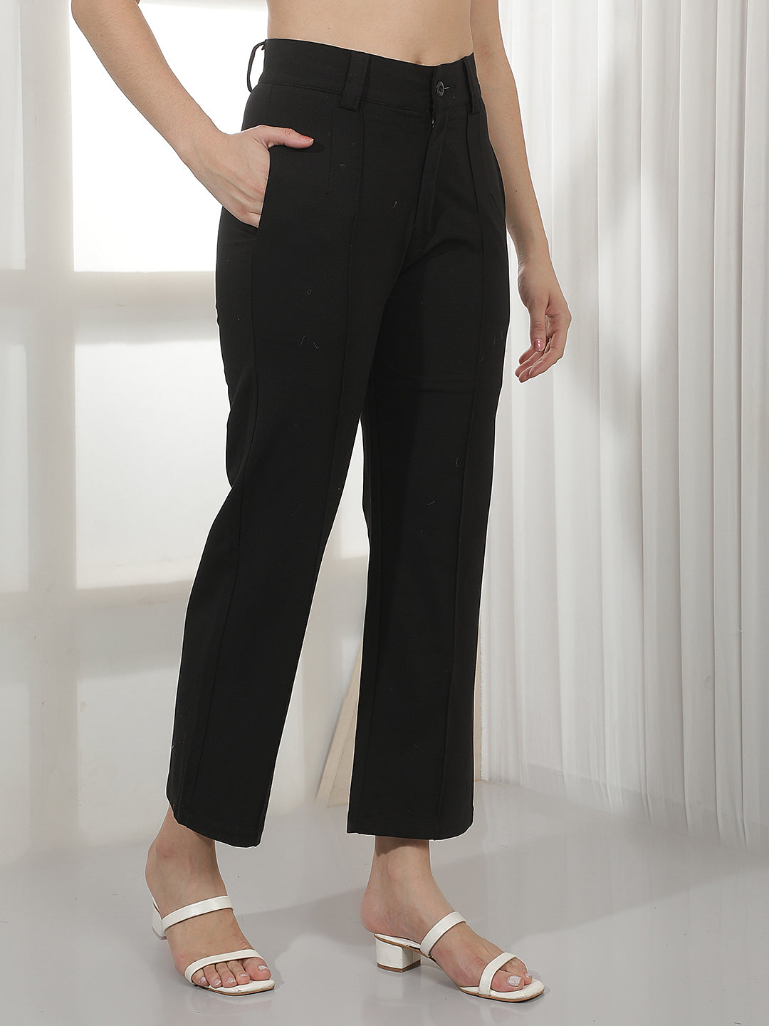 Black Wide Leg Casual Trousers