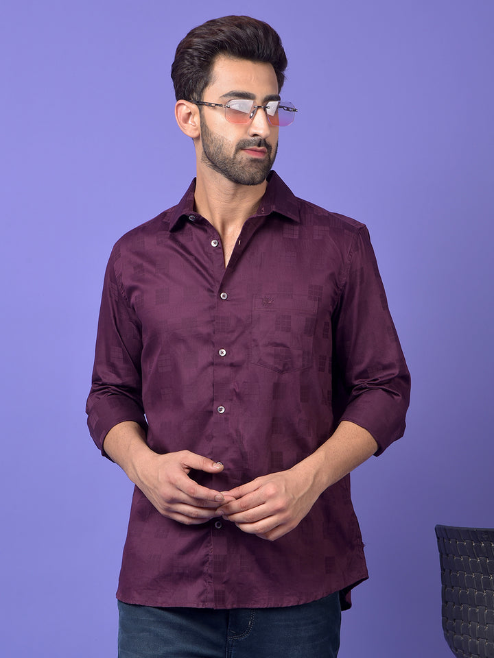 Wine Printed 100% Cotton Shirt