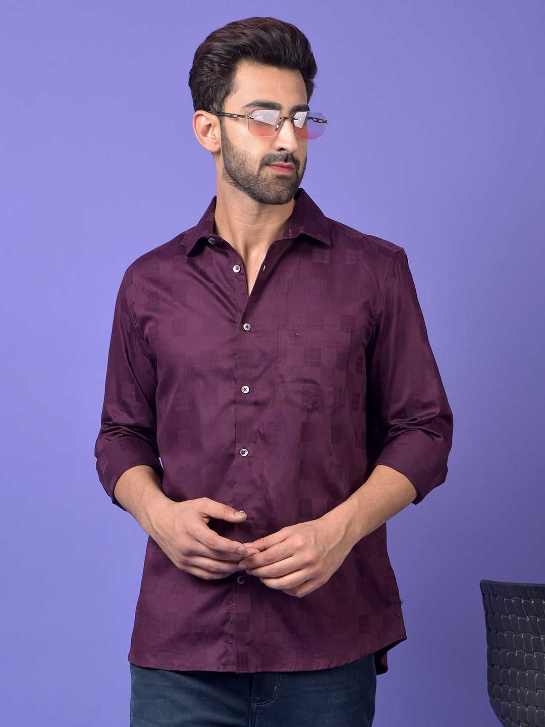 Wine Printed 100% Cotton Shirt