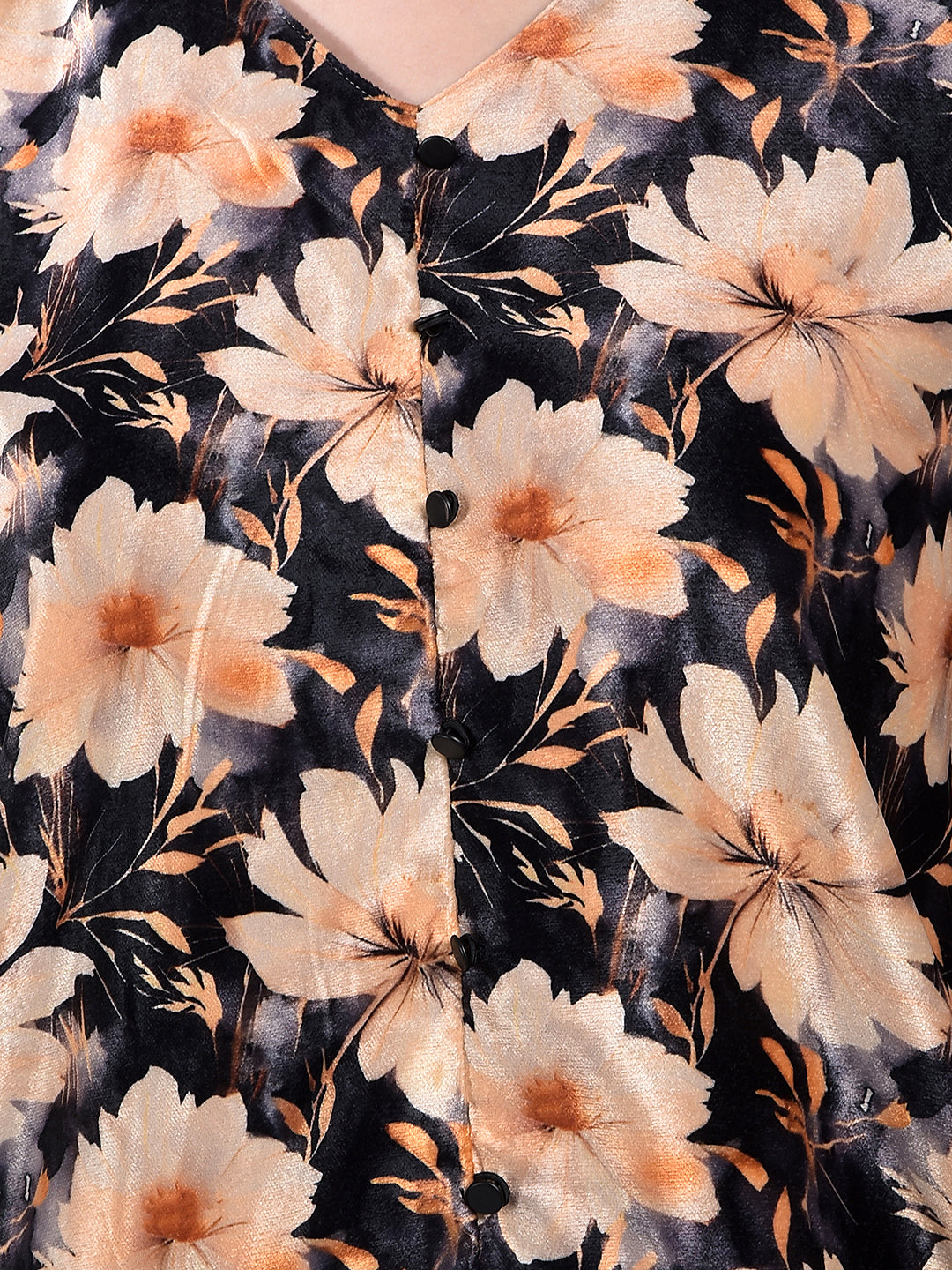 Peach Floral Print V-Neck Top