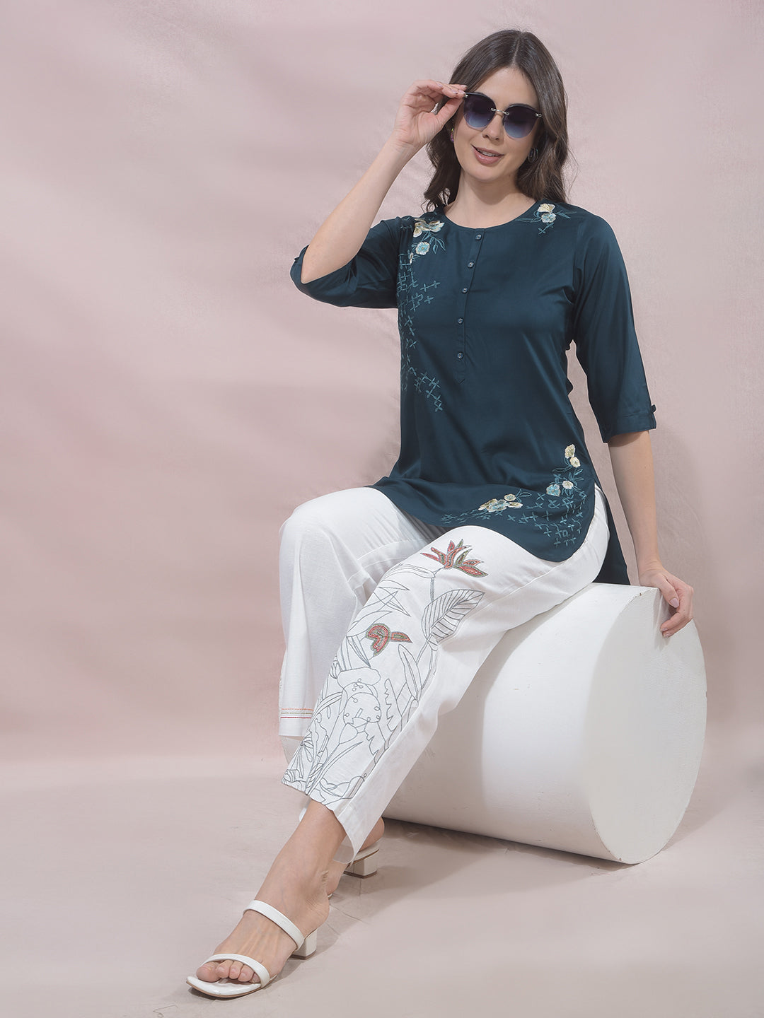 Green Floral Embroidered Top