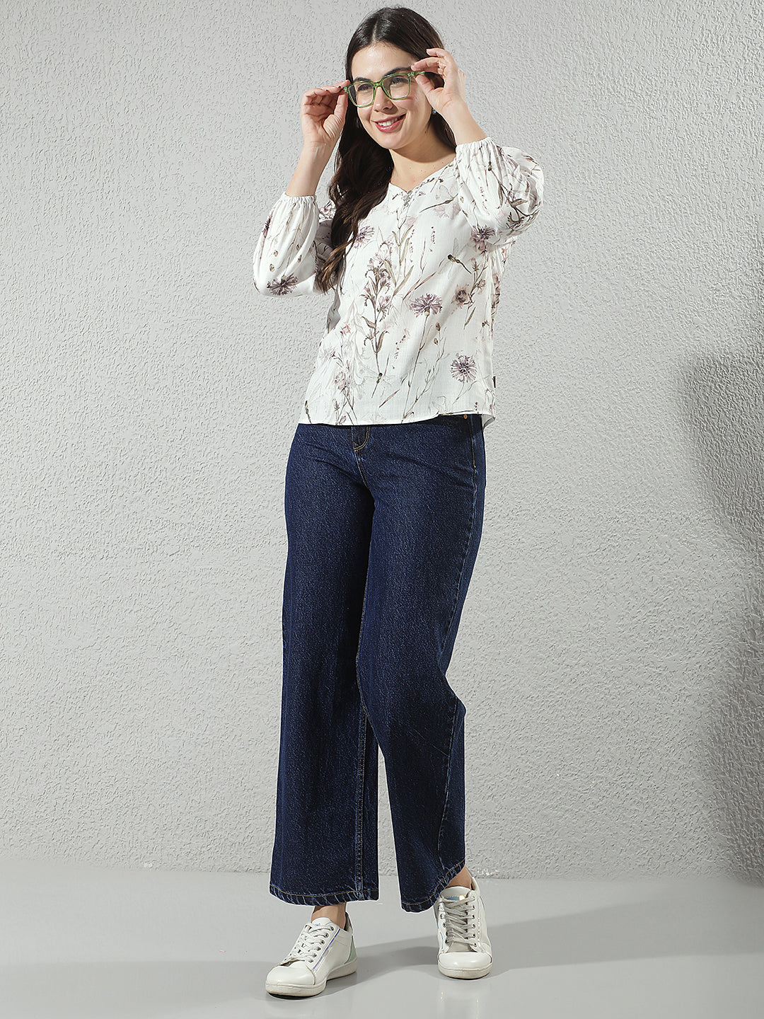 Multi-Color Floral Print V-Neck Top