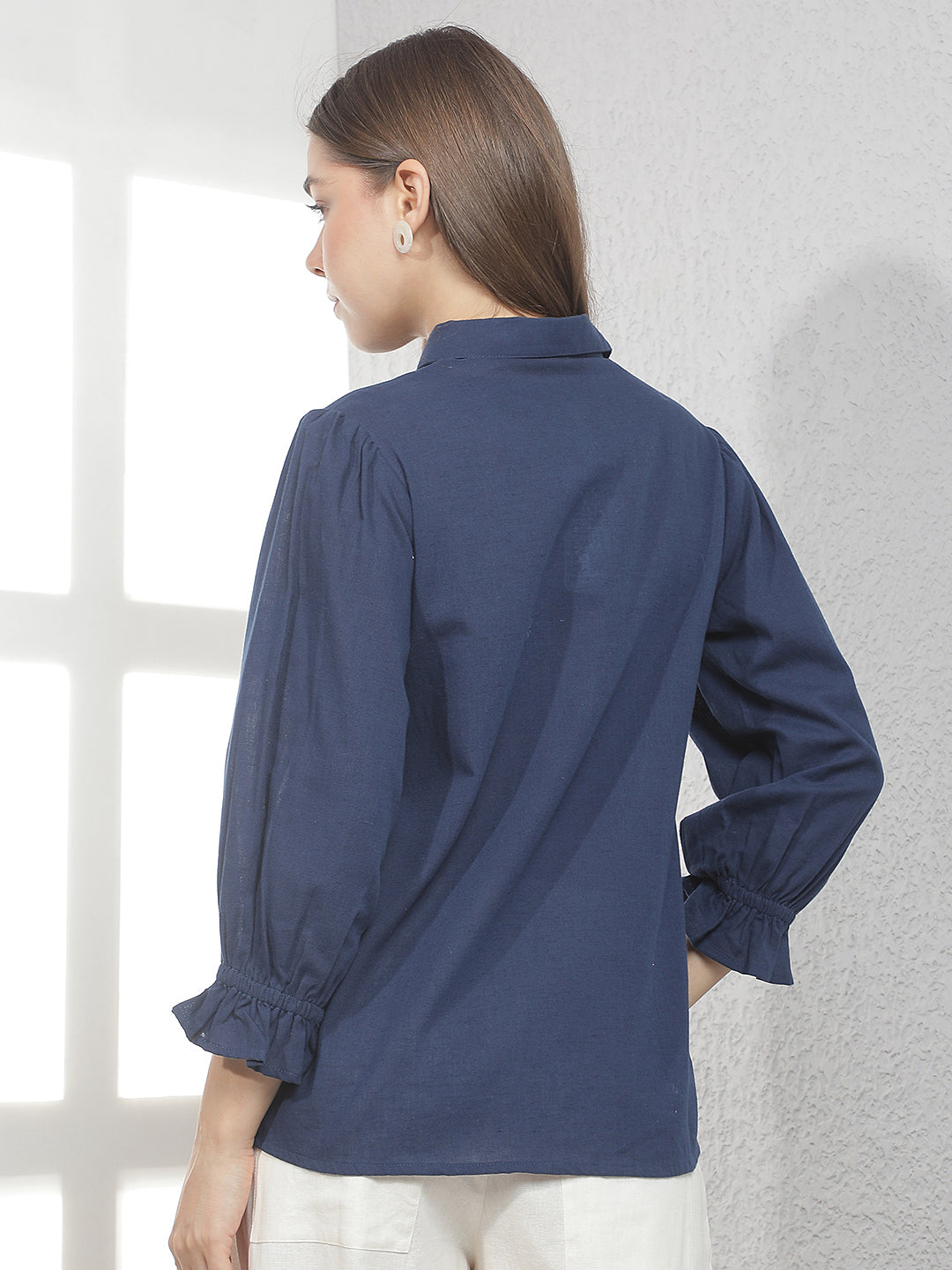 Navy Blue Embroidered Shirt
