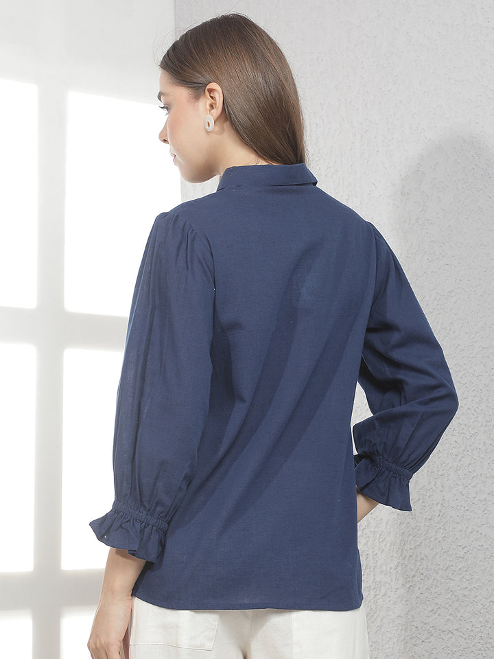 Navy Blue Embroidered Shirt