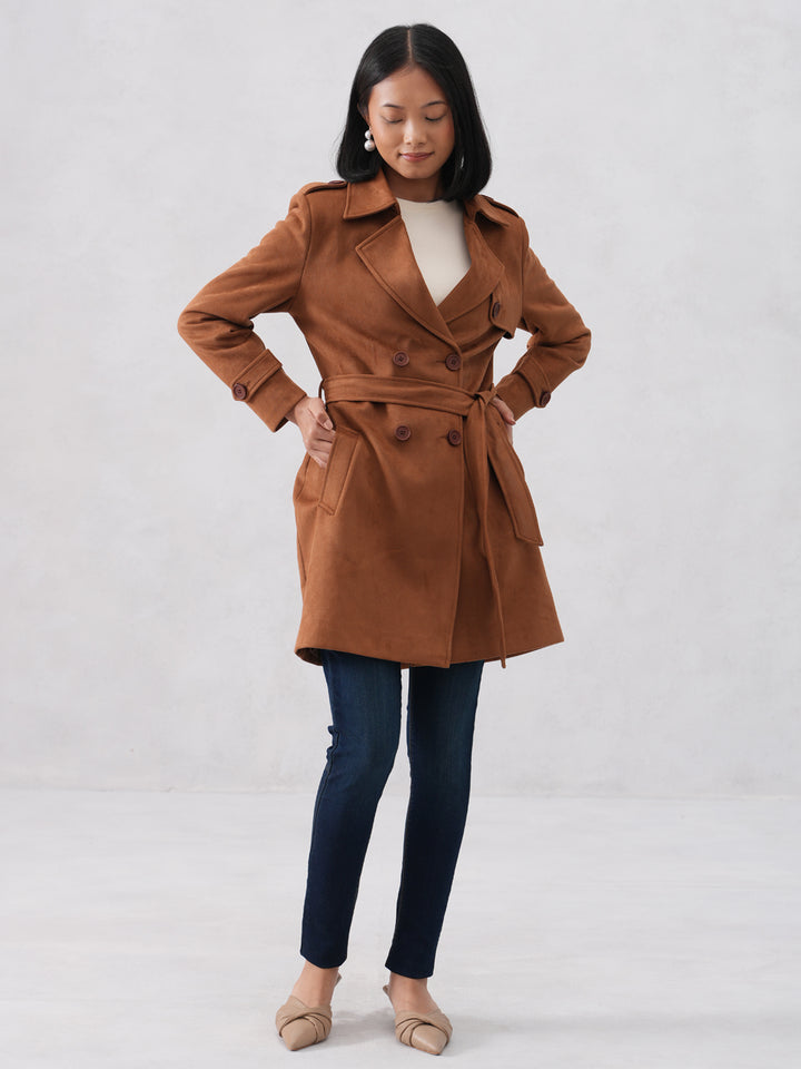 Brown Notched-Lapel Over-Coat