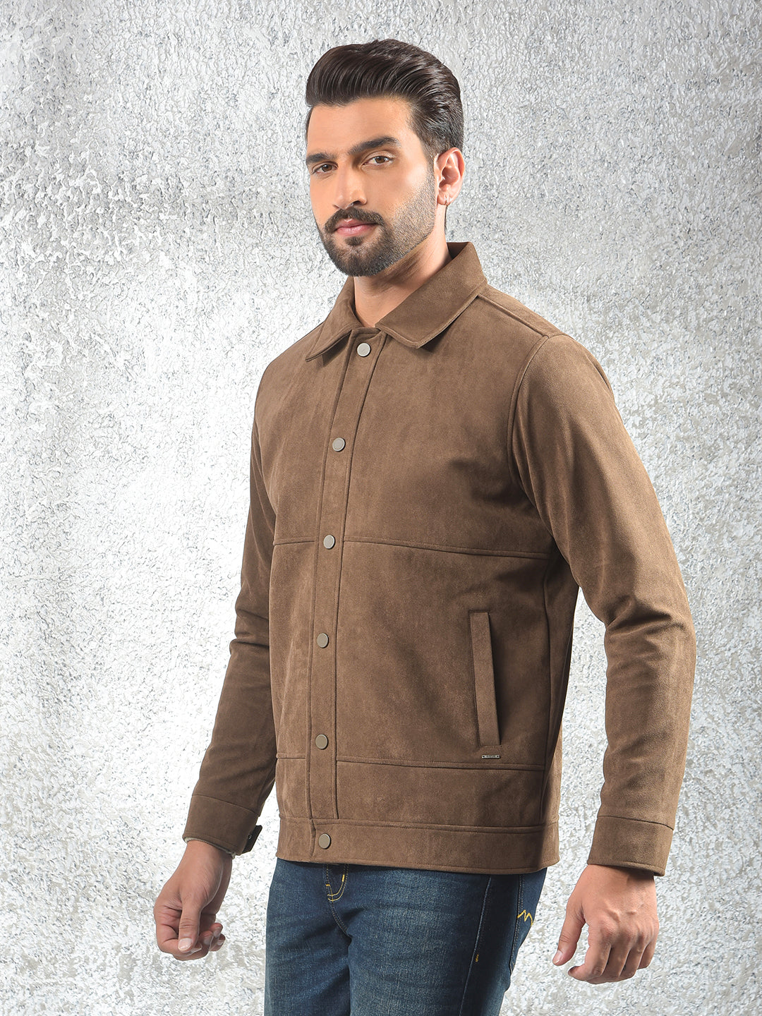 Stretch Fabric Brown Shacket