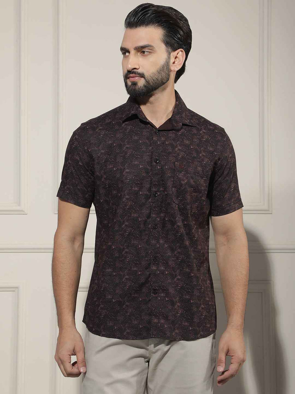 Wine Floral Print Shirt