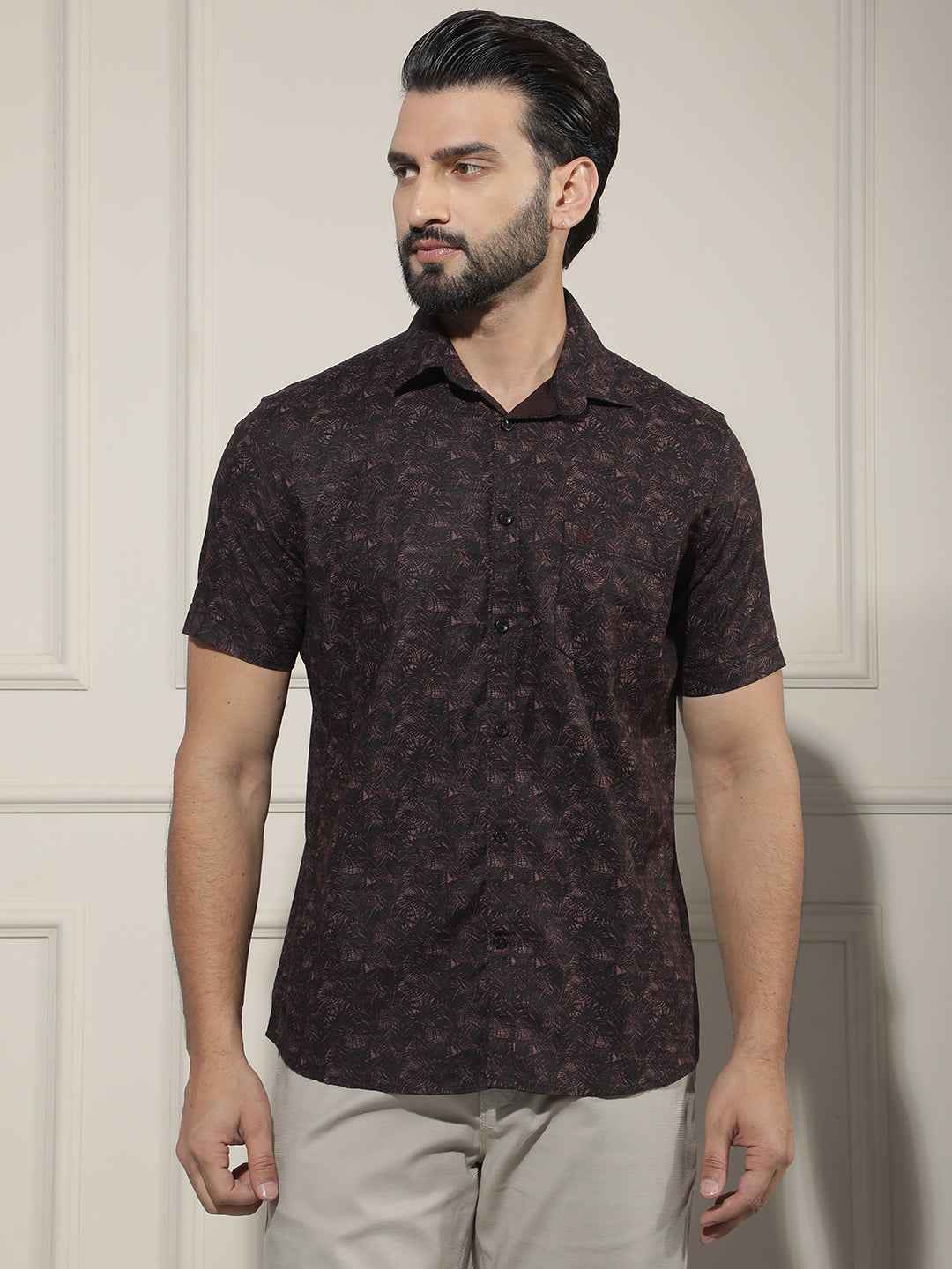 Wine Floral Print Shirt