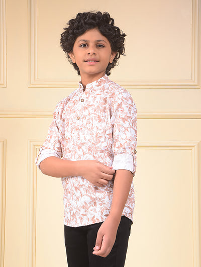 Brown Floral Print 100% Cotton Kurta