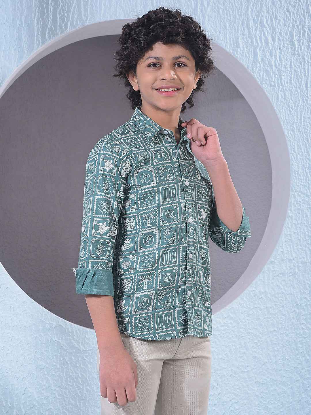 Green Motif Print Shirt