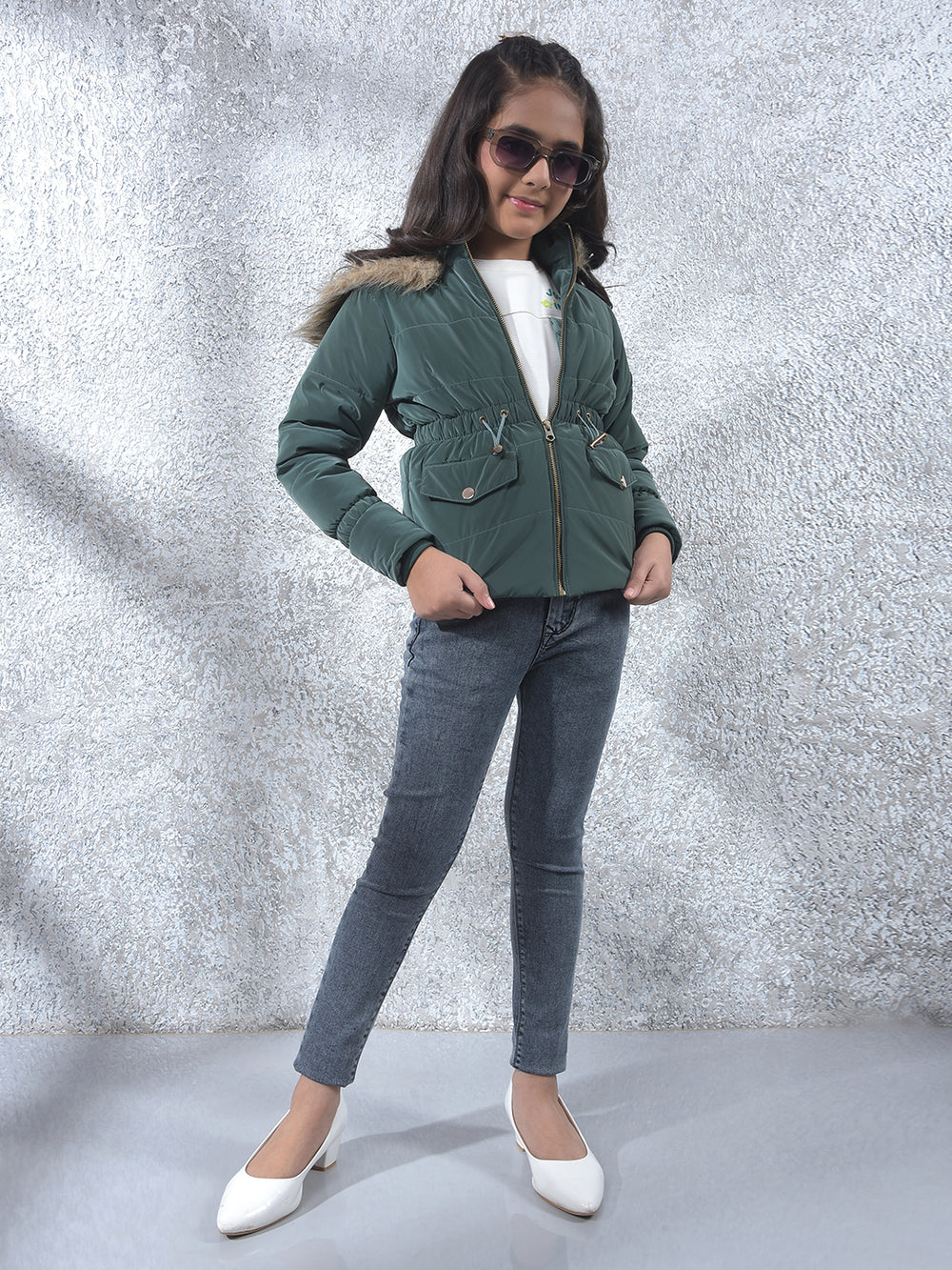 Olive Hooded Neck Padded Jacket