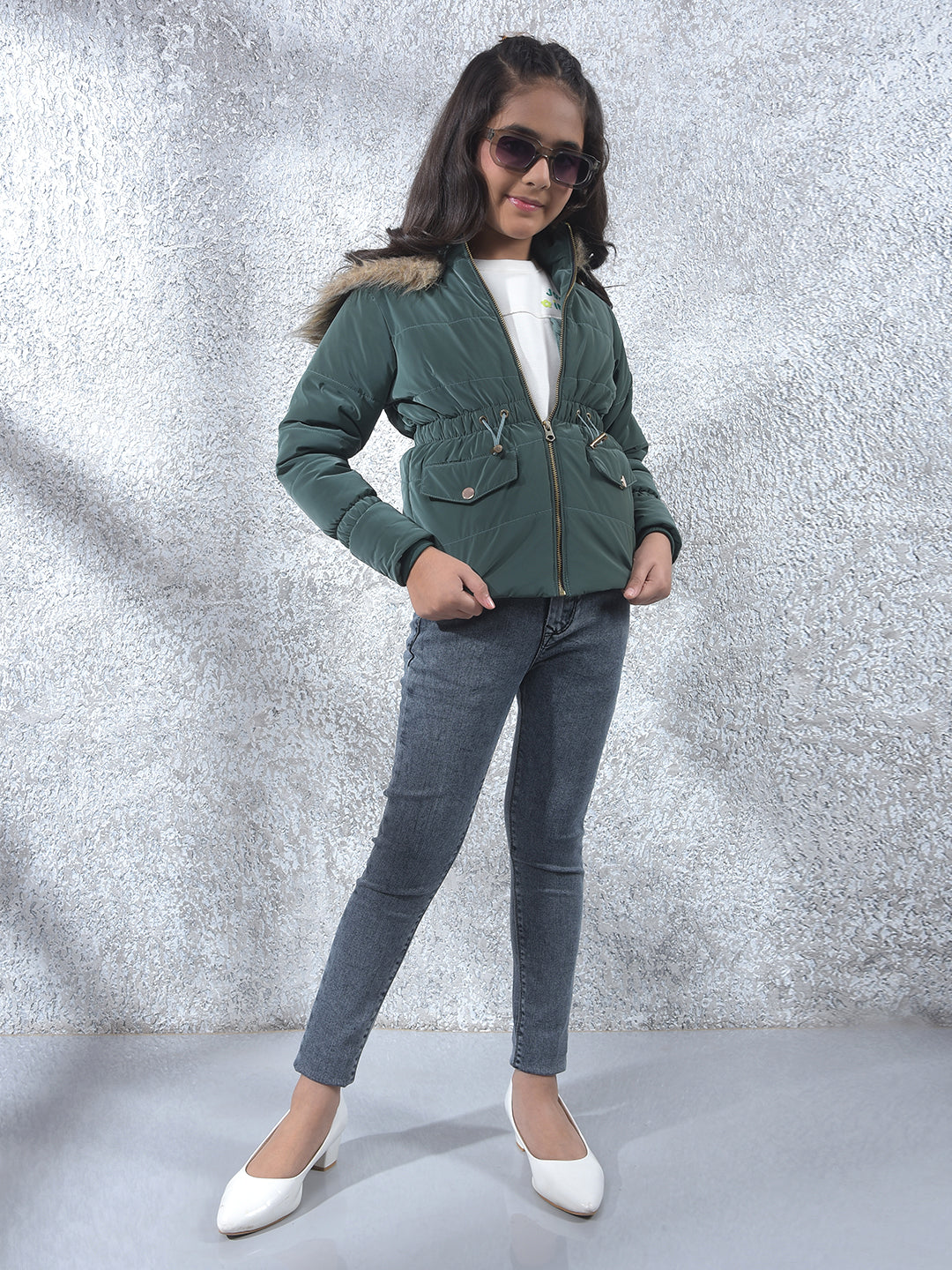 Olive Hooded Neck Padded Jacket