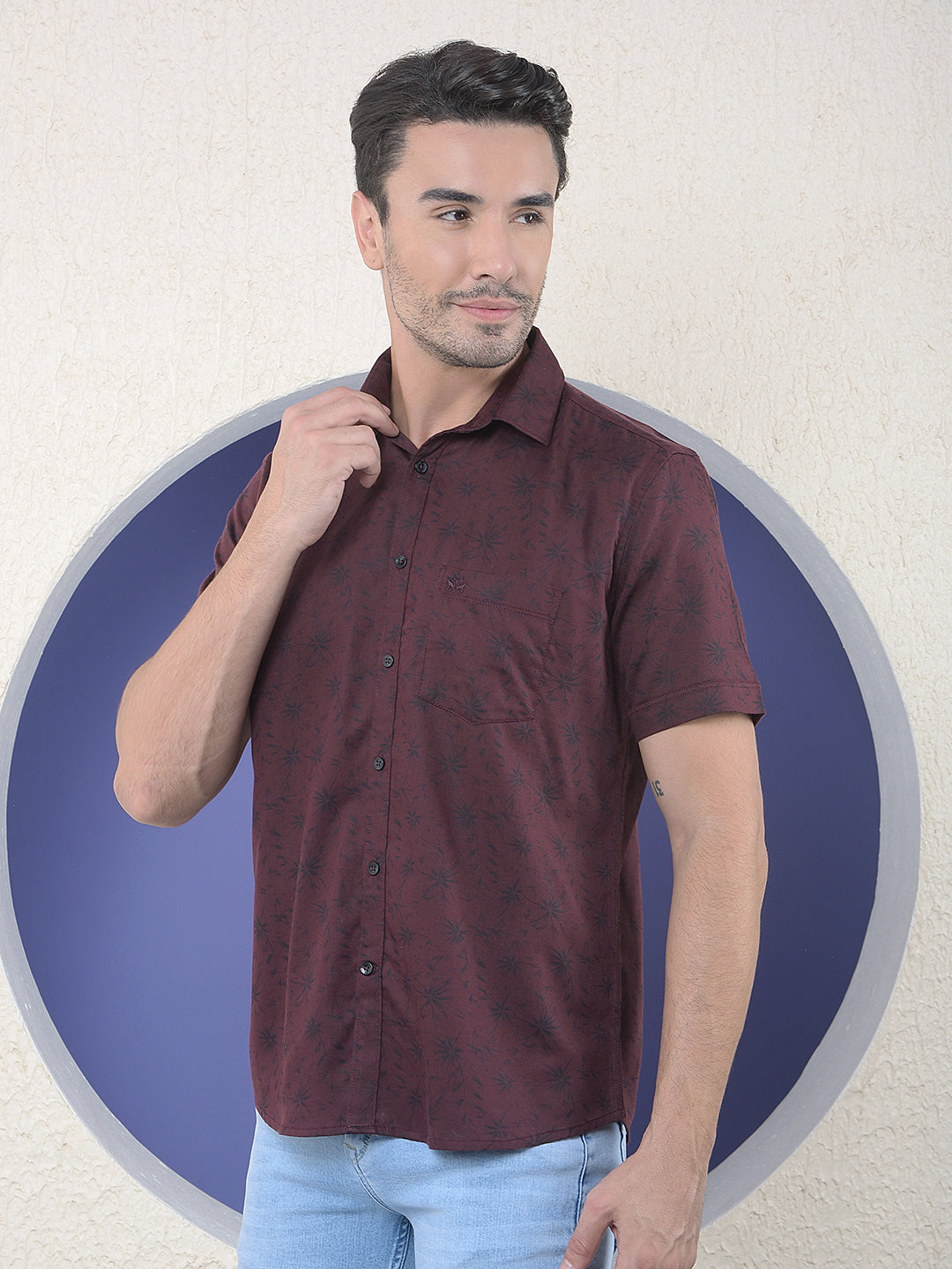 Wine Floral Printed Shirt