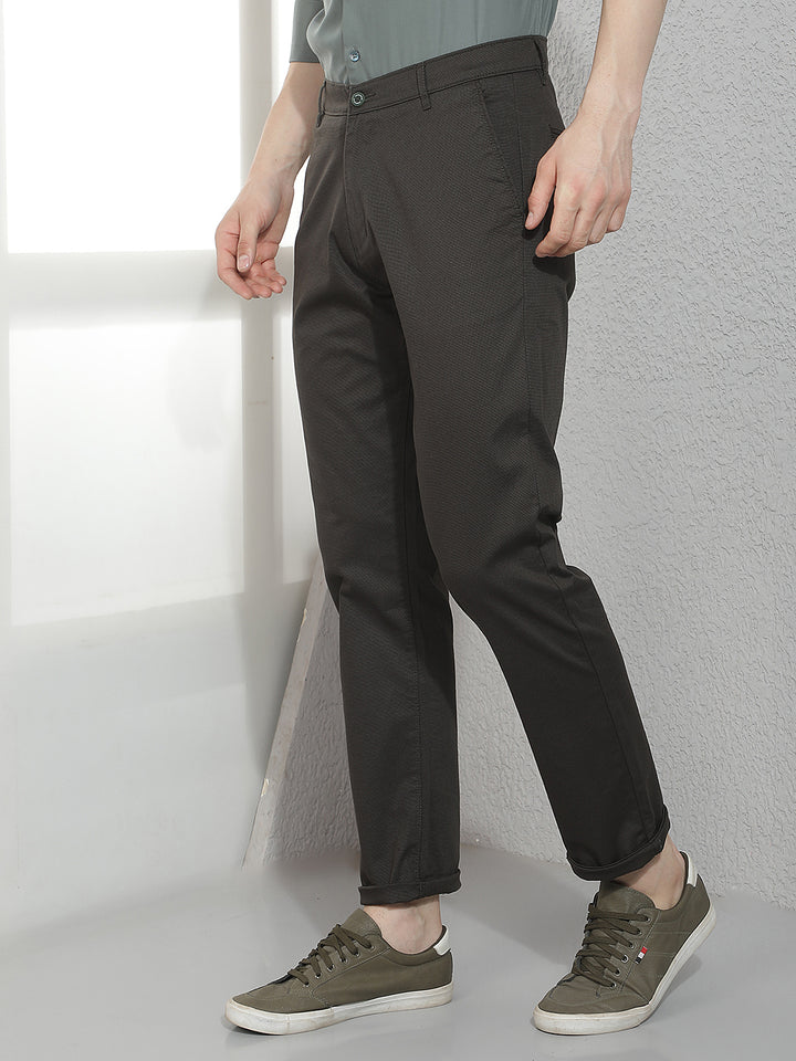 Midnightflex Slim Dobby Olive Trousers-Men Trousers-Crimsoune Club