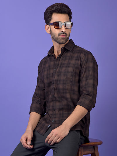 Brown Checked 100% Cotton Shirt