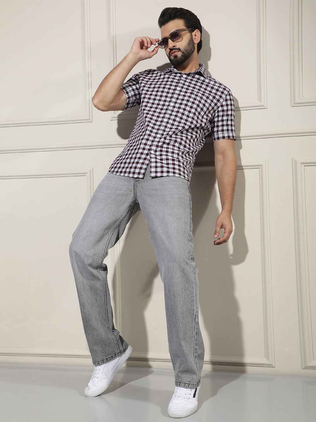 Wine Checked 100% Cotton Shirt