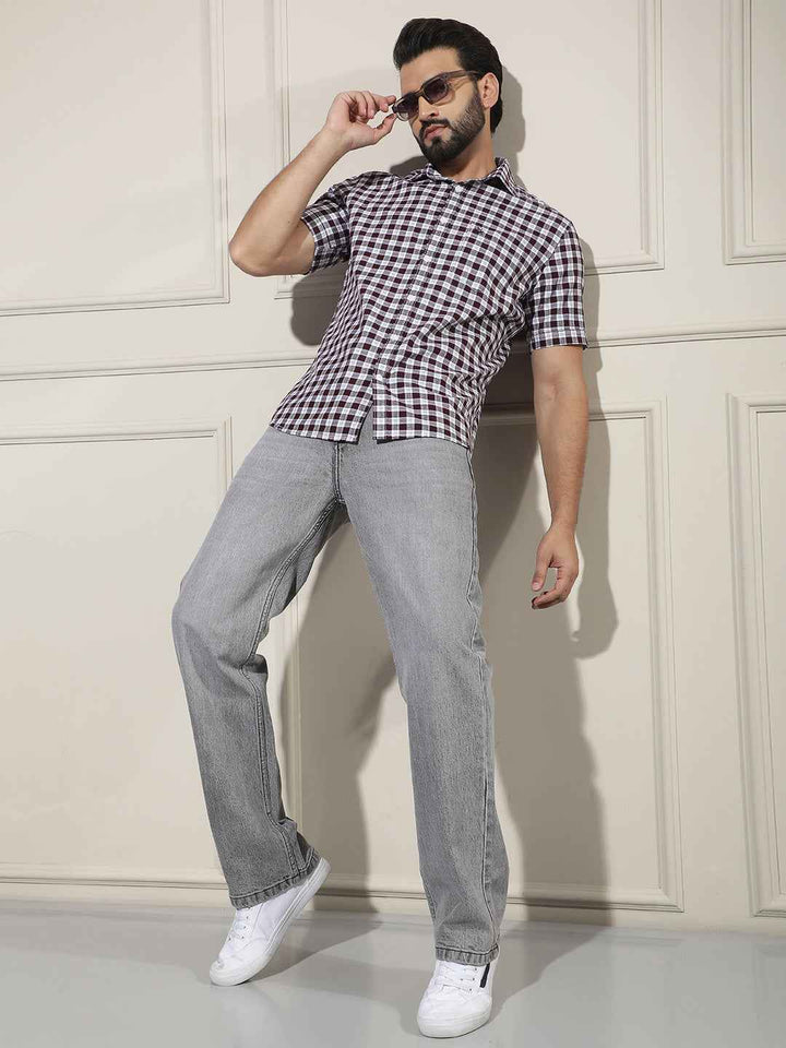 Wine Checked 100% Cotton Shirt