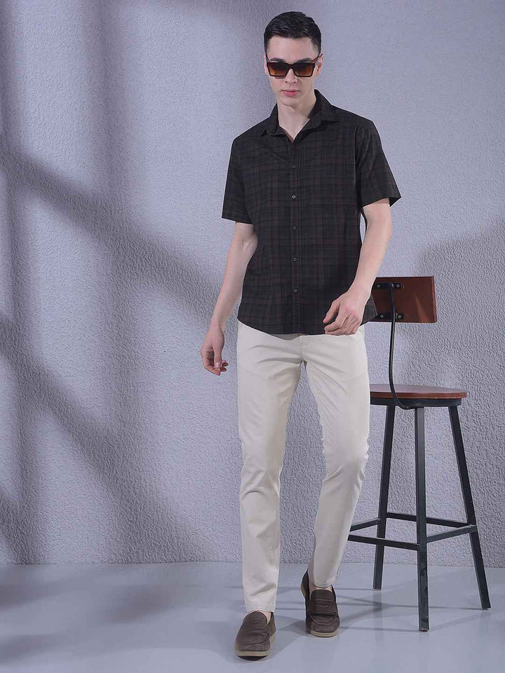 Brown 100% Cotton Checked Shirt