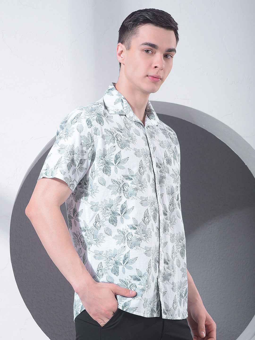 Green Floral Print 100% Cotton Shirt