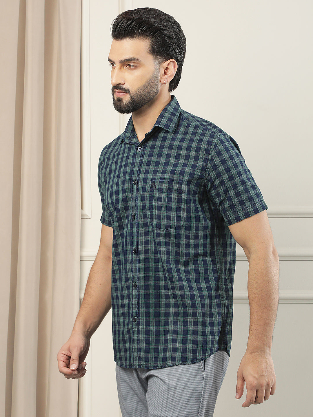 Green Checked 100% Cotton Shirt