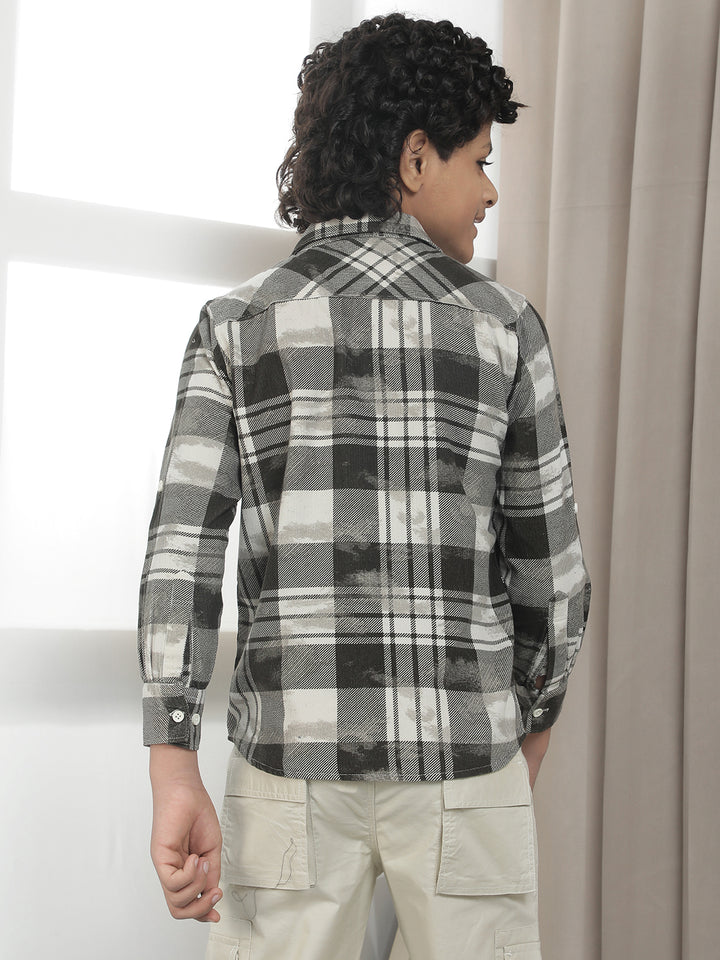 Grey Checked 100% Cotton Corduroy Shirt