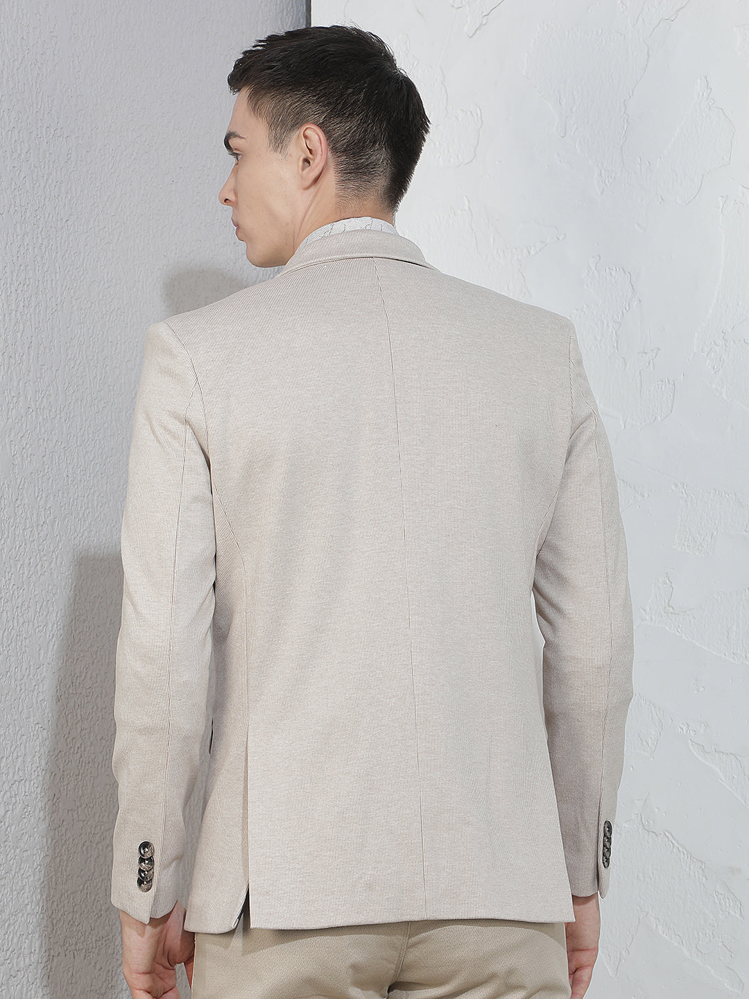 Beige Notched Lapel Blazer