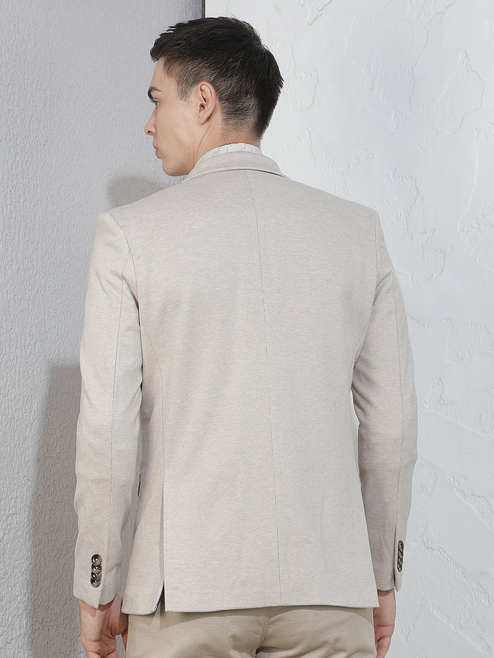 Beige Notched Lapel Blazer