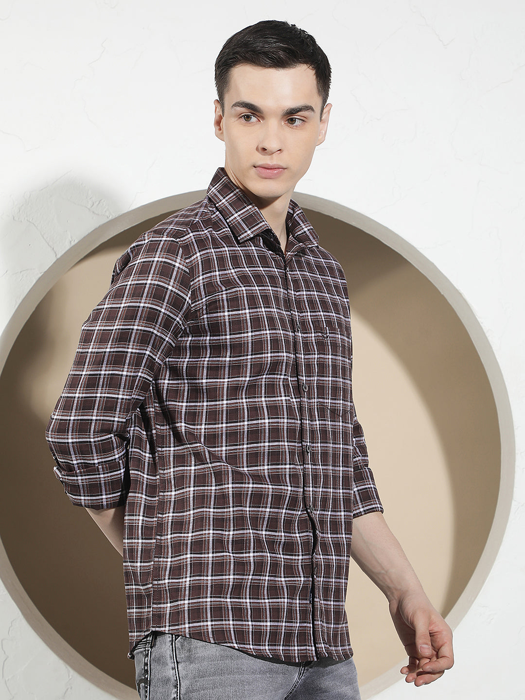 Brown 100% Cotton Checked Shirt