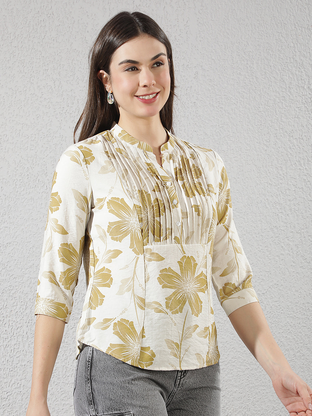 Olive Floral Print Top