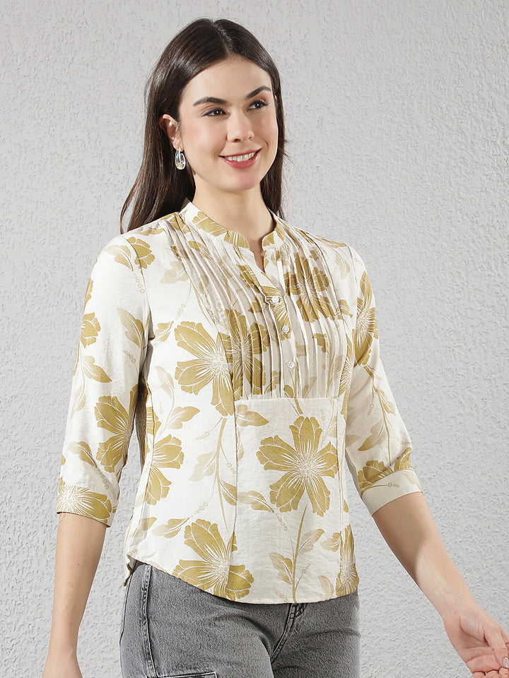 Olive Floral Print Top
