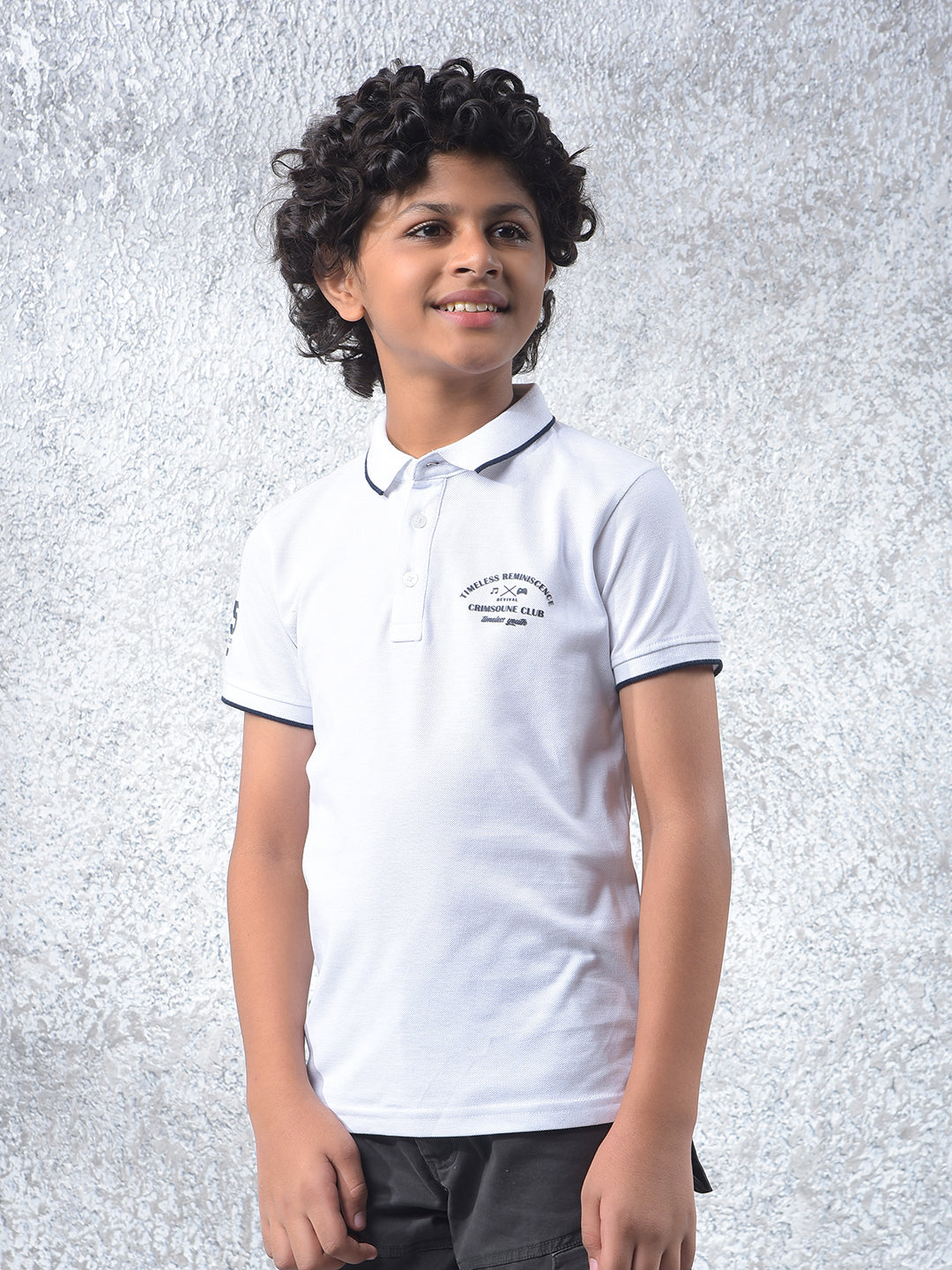 Static Grid White Polo Neck T-Shirt