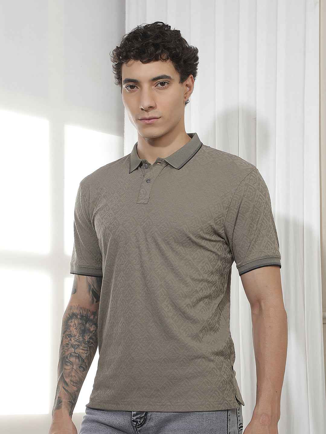 Olive Jacquard Polo T-Shirt